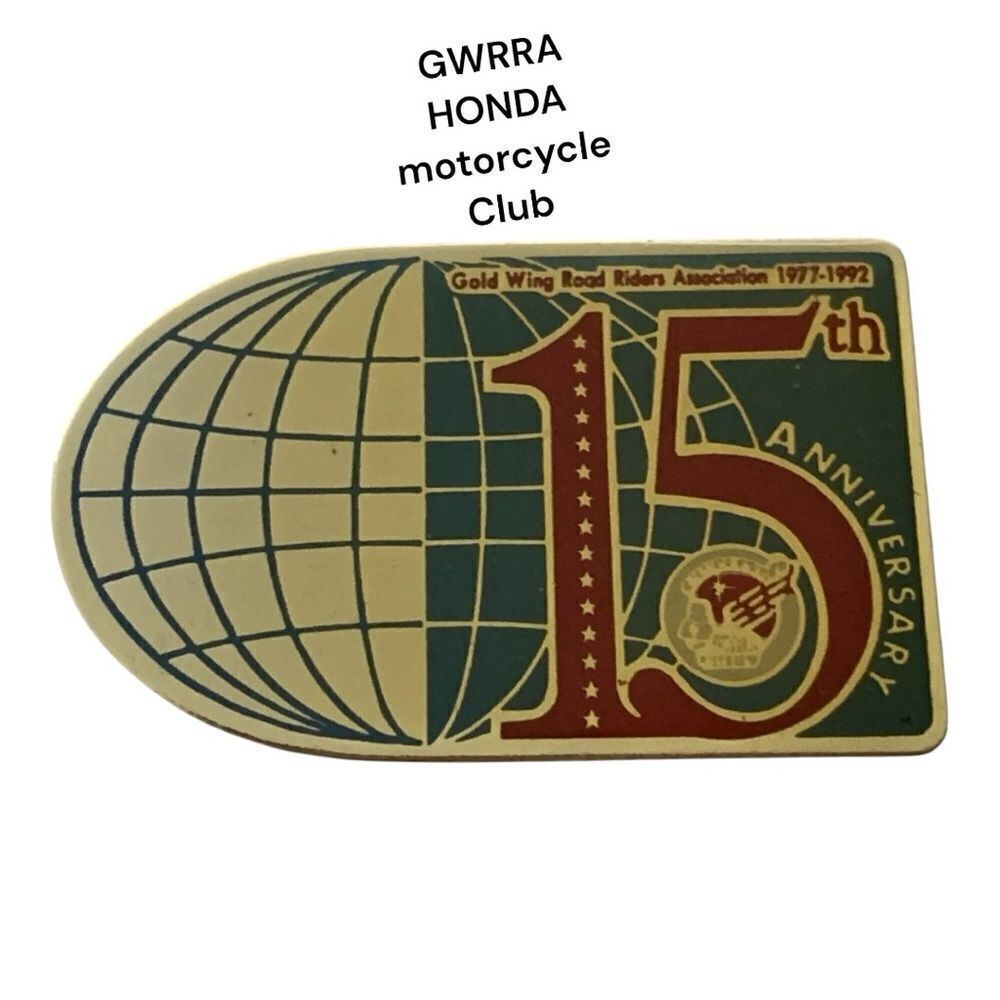 Vintage 1992 GWRRA 15th Anniversary Enamel Pin Button Honda Goldwing Motorcycle